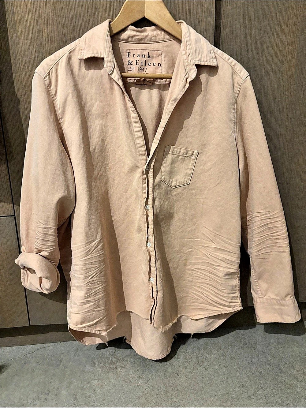 Frank & Eileen the Eileen relaxed Cotton Shirt Size Large- tan pink